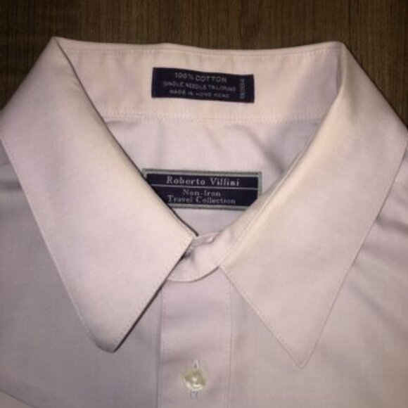 Roberto Villini Mens Large Button Up Dress Shirt Pink Travel Collection Cotton - Picture 3 of 8